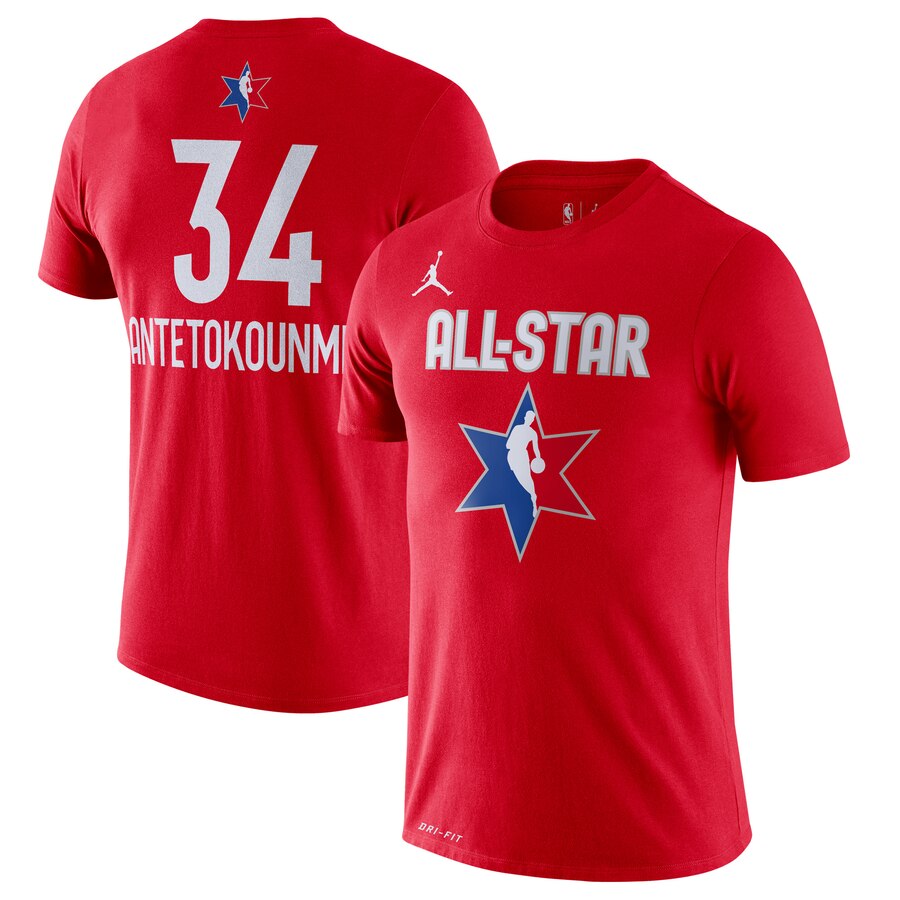 Men Giannis Antetokounmpo Jordan Brand 2020 NBA AllStar Game Name & Number Player TShirt  Red->nba t-shirts->Sports Accessory